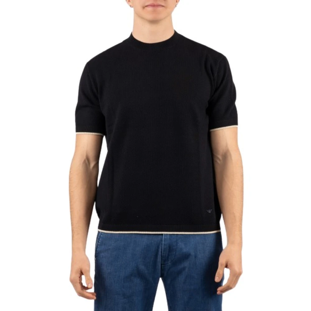 Emporio Armani , Round-Neck Knitwear, Male, Blue, S, Round-Neck Knitwear