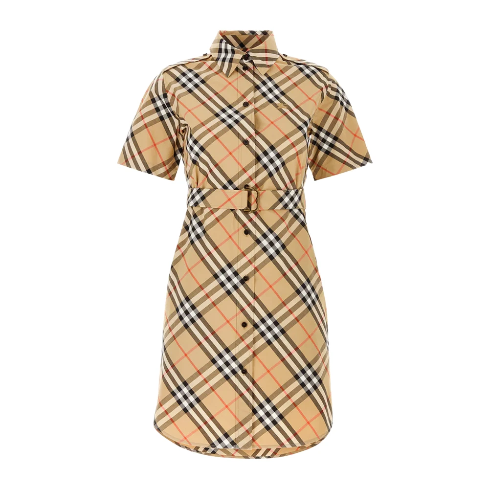 Burberry Beige Knappstängning Bomullsklänning Med Bälte