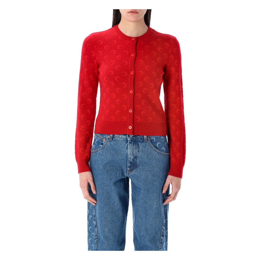 Marine Serre Rode Moon Jacquard Gebreide Vest Red Dames