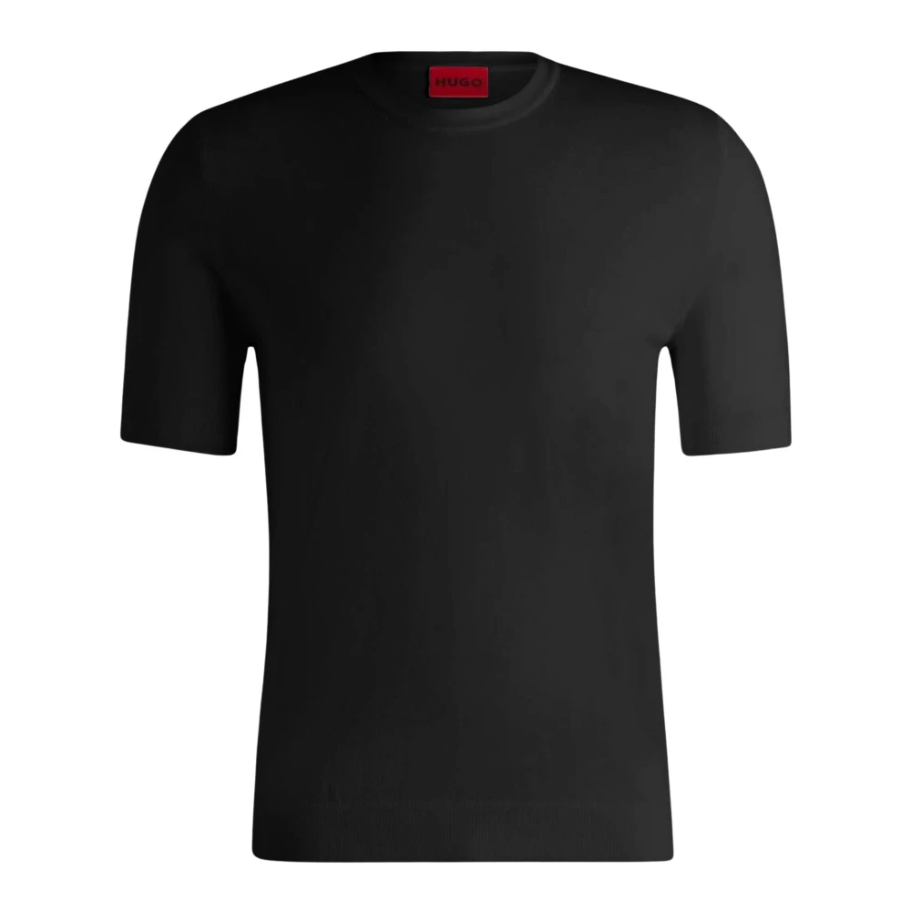 Hugo Men's Black Viscose-Blend Jumper - Round-Neck Knitwear - M - Knitwear