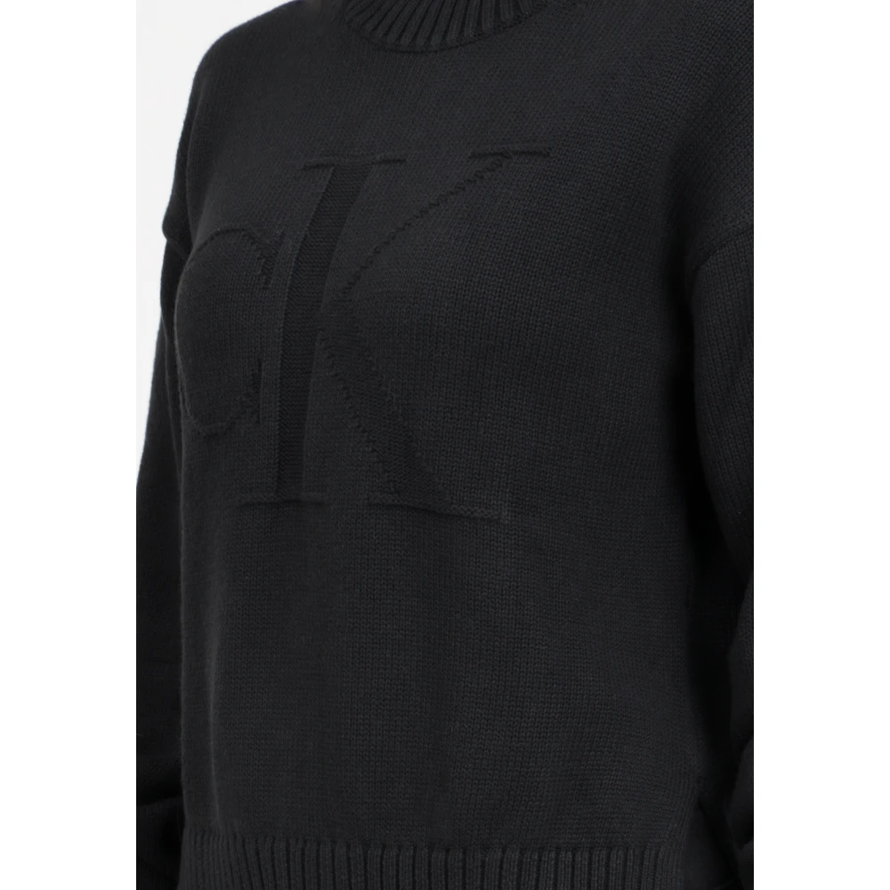 Calvin Klein Jeans Zwarte Crewneck Sweater met Monogram Black Dames