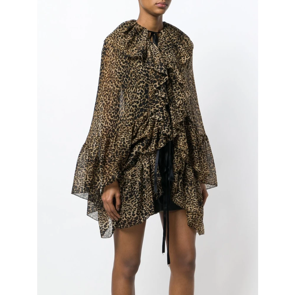 Saint Laurent Dierenprint Wollen Cape Brown Dames