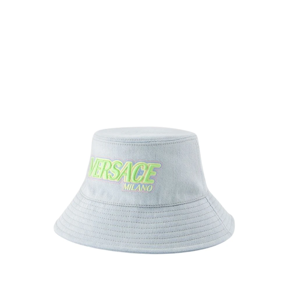 Versace Geborduurde Logo Bucket Hat Denim Blue Heren