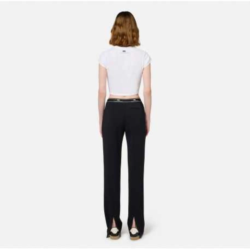 Elisabetta Franchi Zwarte wijde broek met ecru streep Black Dames