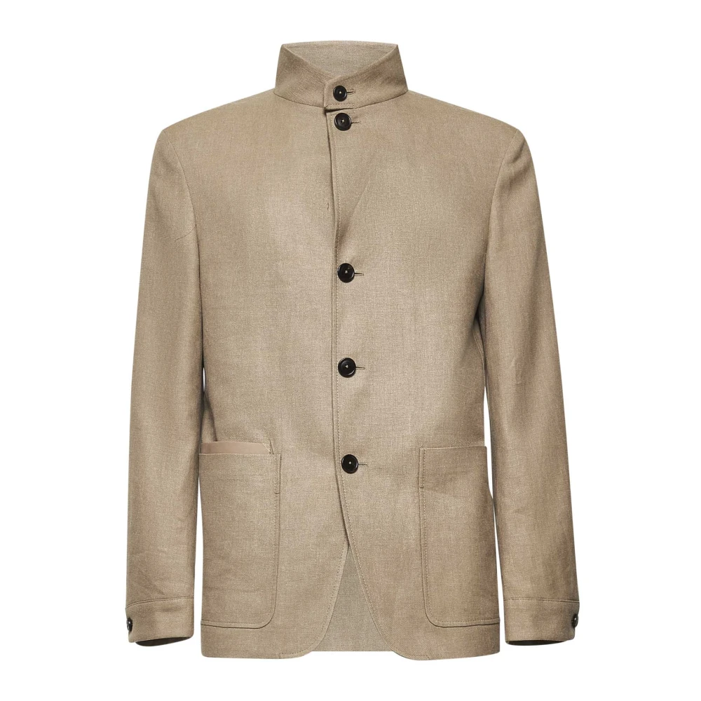 Ermenegildo Zegna Beige Linnen Wol Jas Deconstructed Stijl Beige Heren