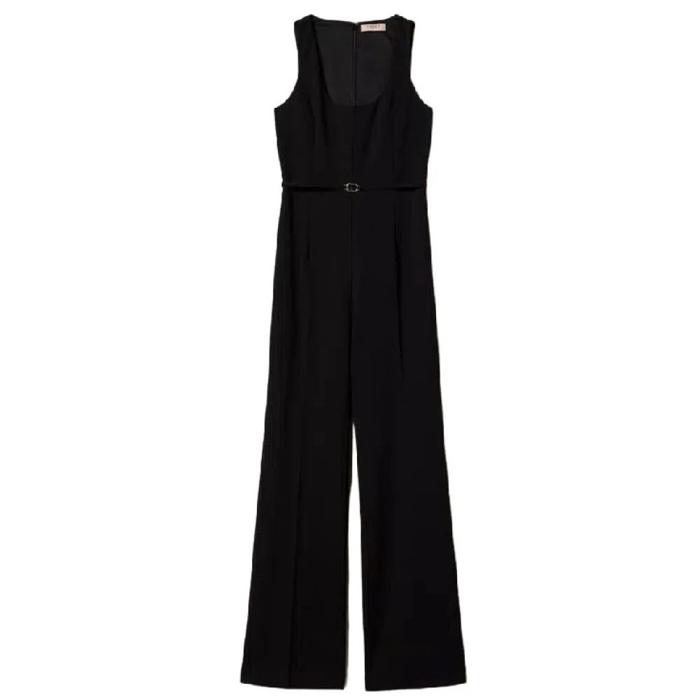 Twinset Flare Jumpsuit met Oval T Bandje Black Dames