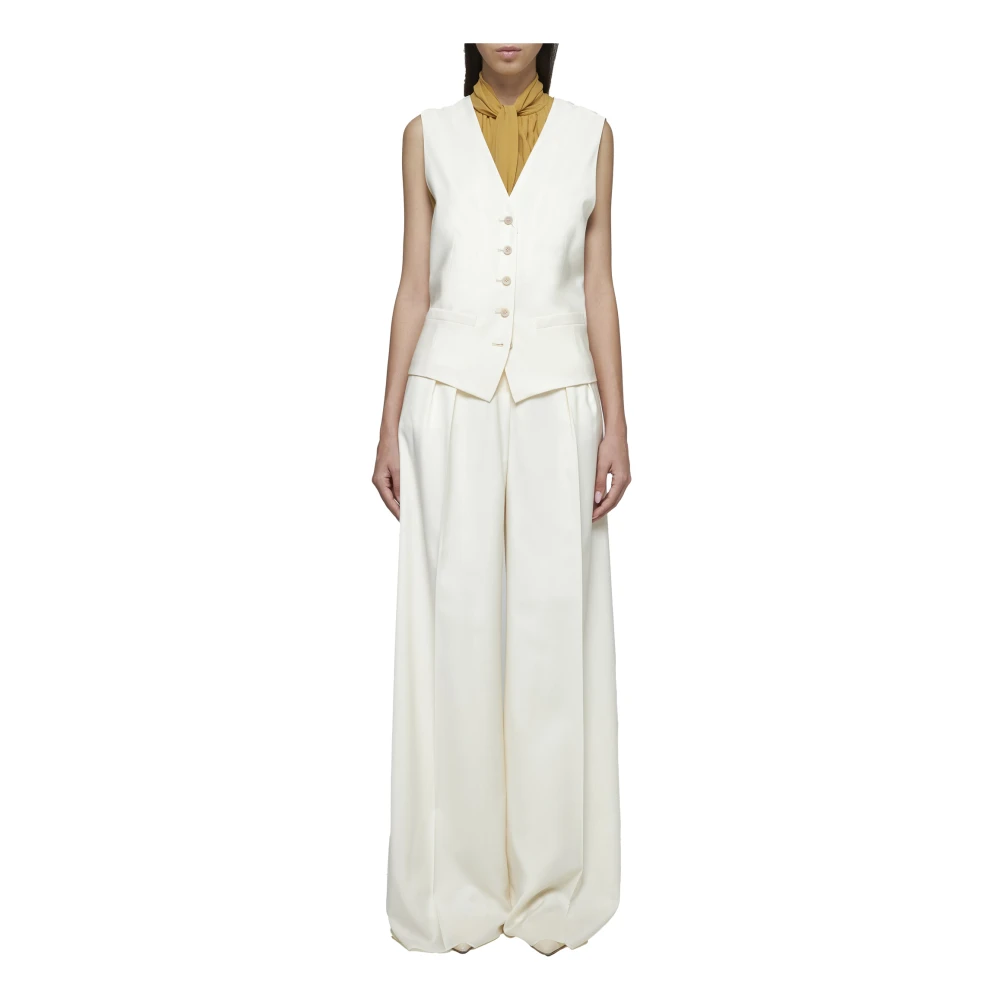 Max Mara Vanilla-tone Vest met Logo Motif Beige Dames