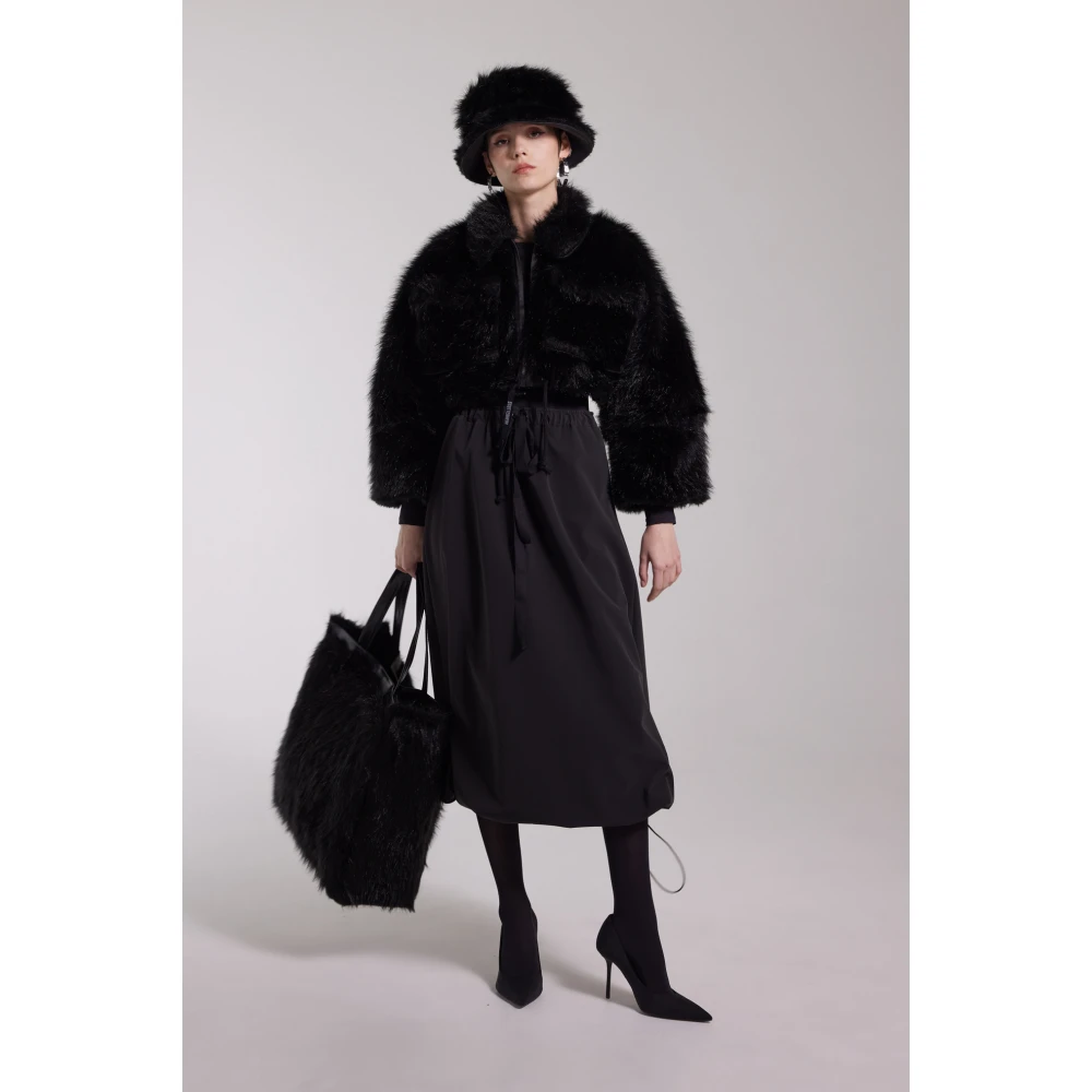 Stutterheim Zwarte Faux Fur Korte Jas Black Dames