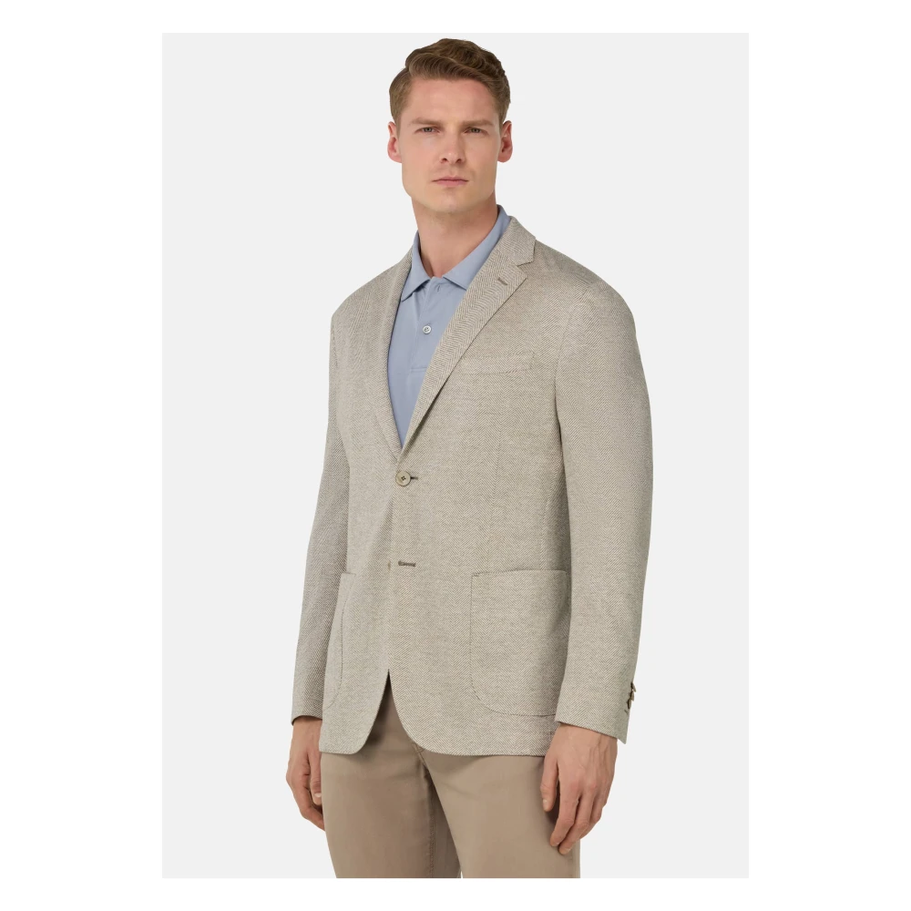 Boggi Milano B Jersey Linnen en Katoenen Herringbone Jas Beige Heren