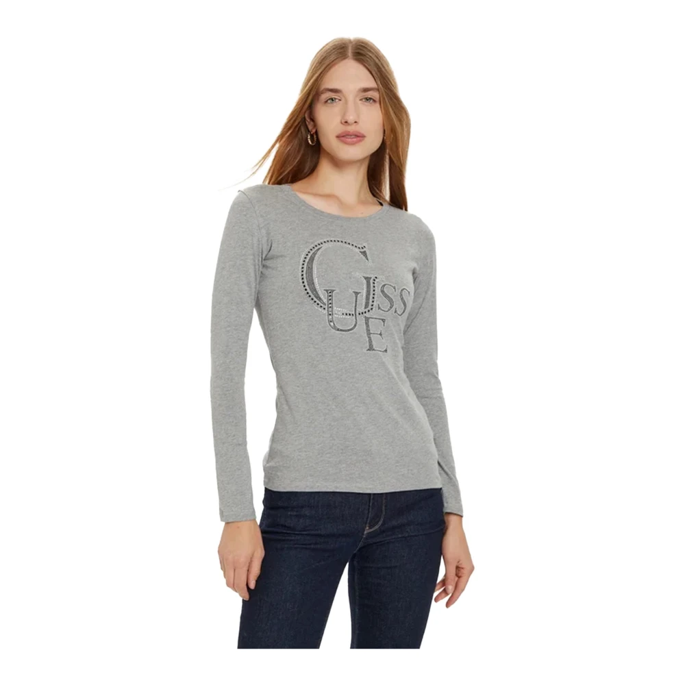 Guess Katoenen T-shirt Regular Fit Lange Mouw Gray Dames