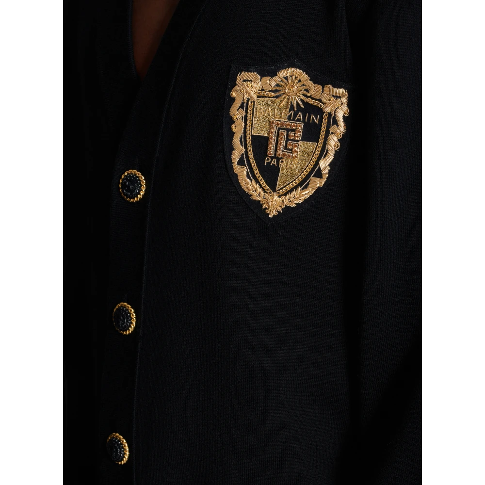 Balmain Gebreid vest met geborduurd embleem Black Heren