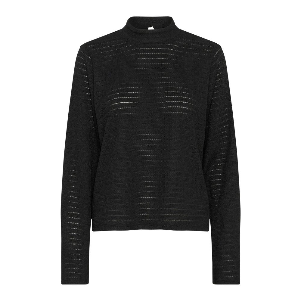 Kaffe Gestreepte Longsleeve Hoge Hals Top Black Dames