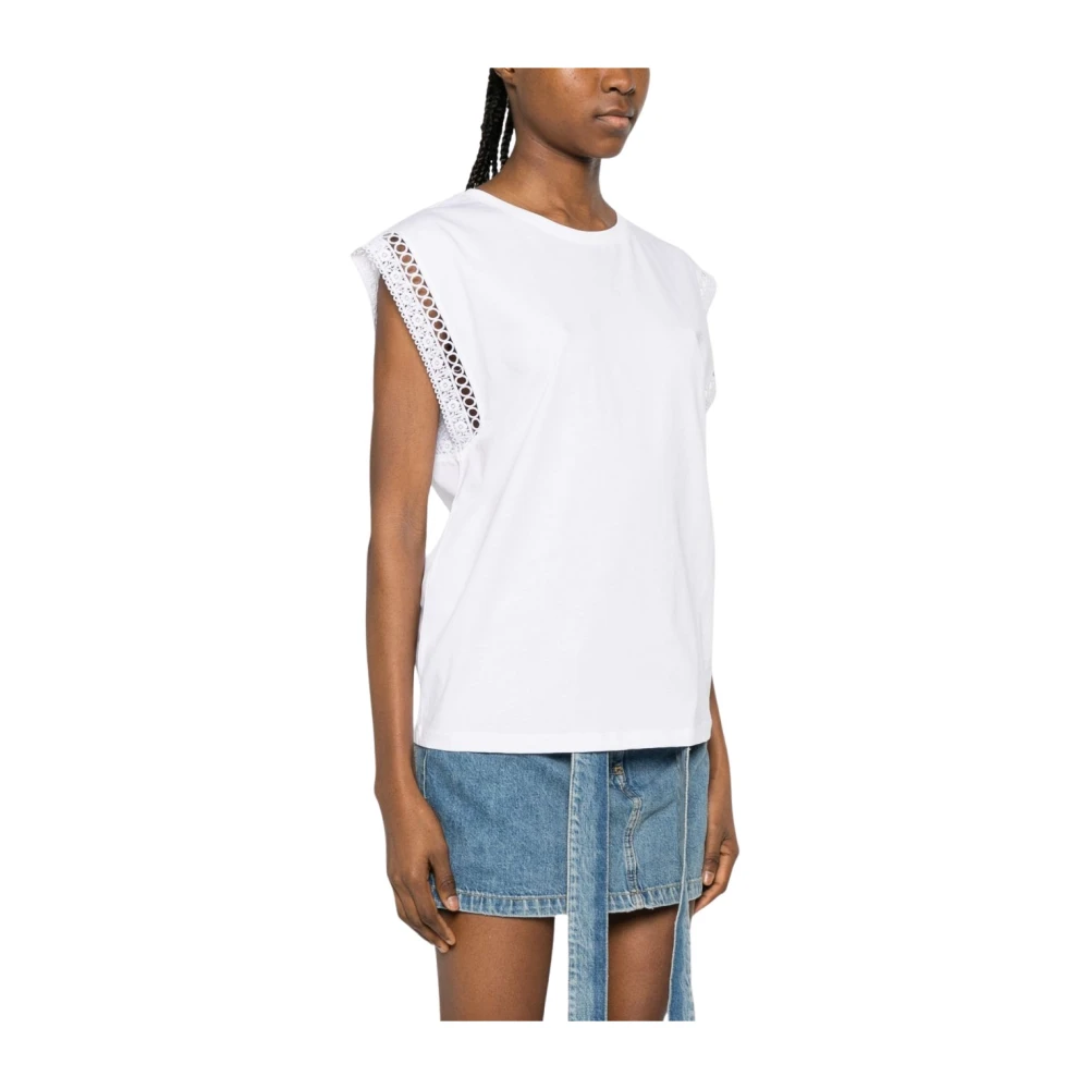 Twinset Women's White Sleeveless Tops, M, Lace-Trim T-Shirt
