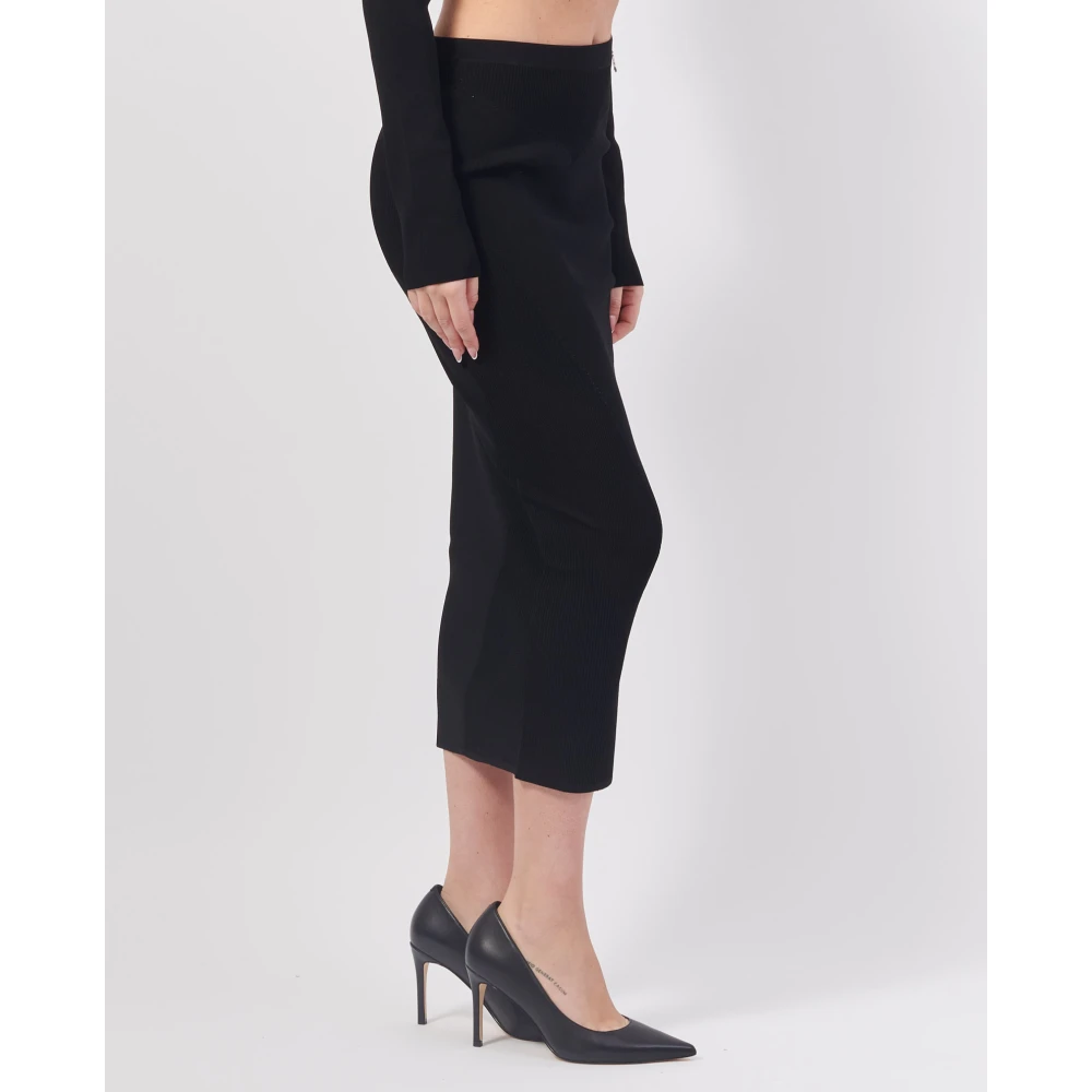 PATRIZIA PEPE Zwarte Midi Rok met Vliegdetail Black Dames
