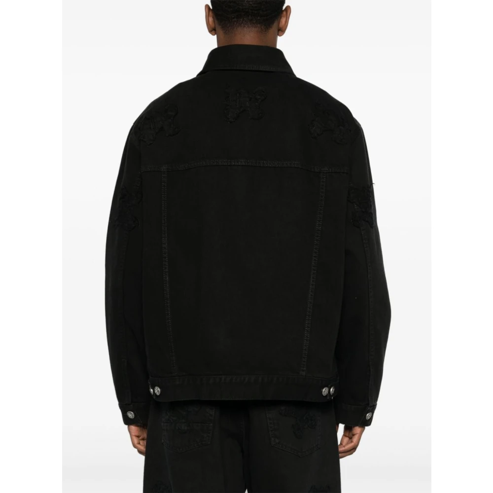 Palm Angels Zwarte Denim Jas Logo In reliëf Black Heren