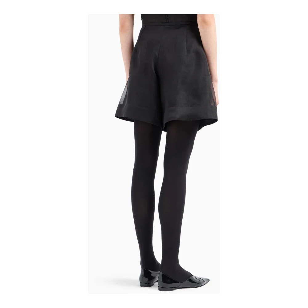Emporio Armani Zwarte Zijden Organza Geplooide Shorts Black Dames