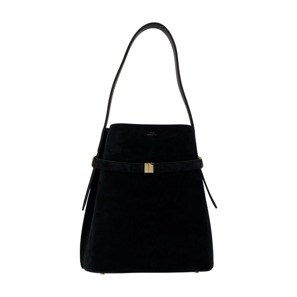 Totême Women's Black Shoulder Bags, One Size, Belted Suede Bucket Bag