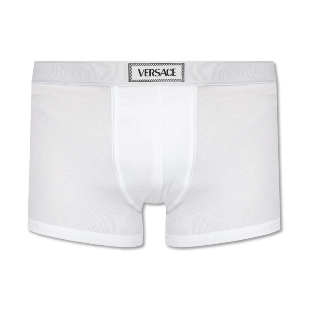 Versace Geribbelde boxershorts met logo White Heren
