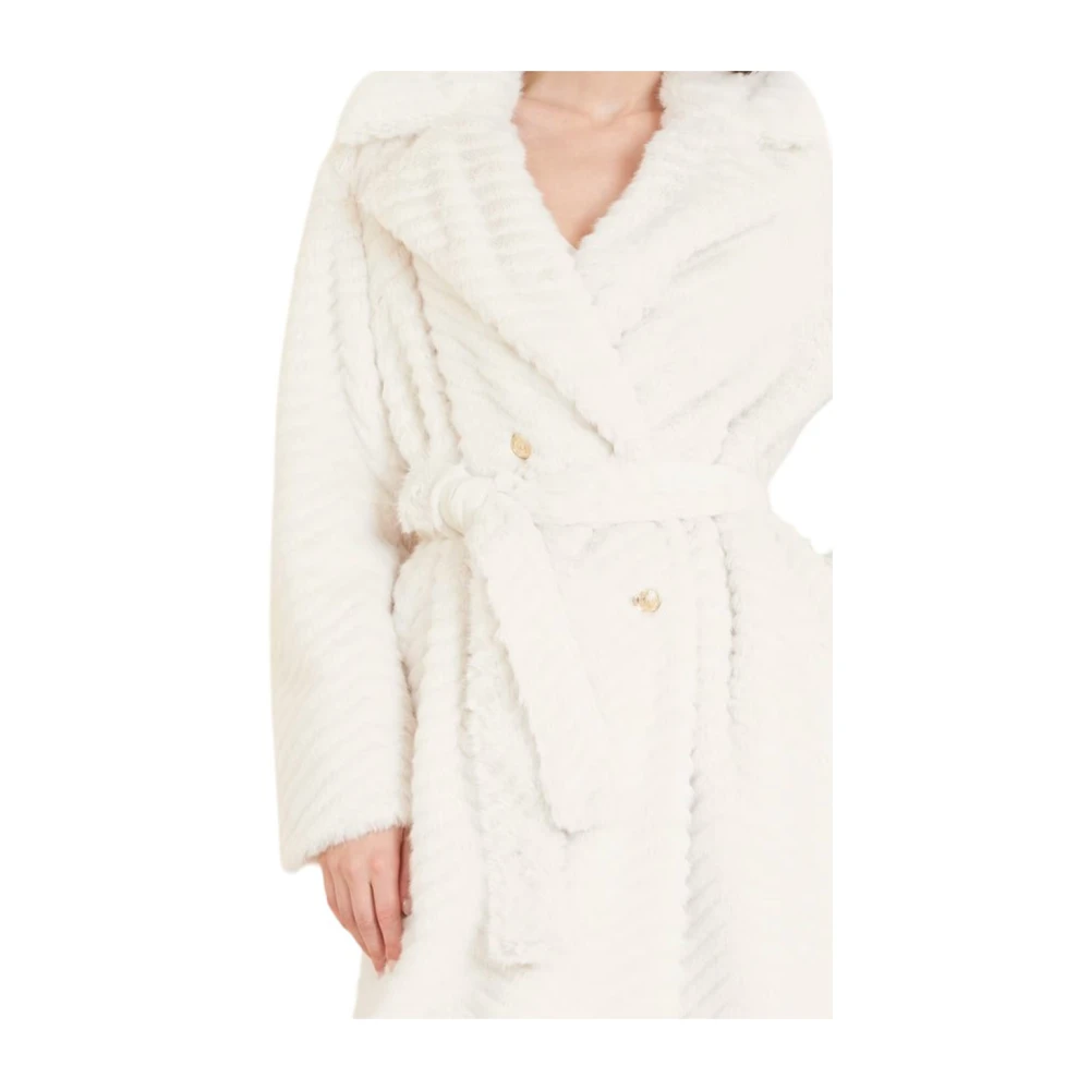 Guess Imitatiebont Lange Jas Klassieke Stijl Beige Dames