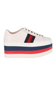 Gucci Sylvie Web Accent Leather Wedge Sneakers