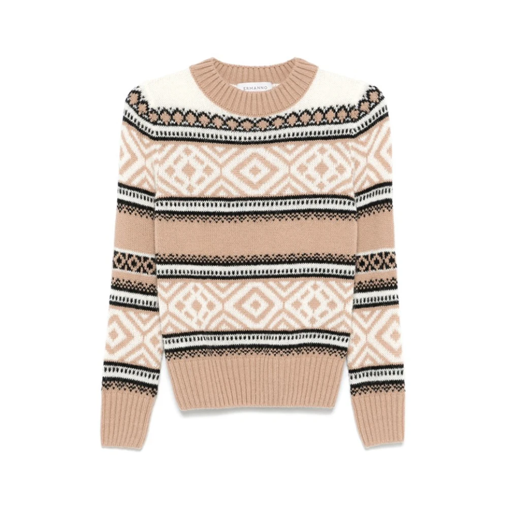 Ermanno Scervino Jacquard Ribgebreide Trui in Beige Dames