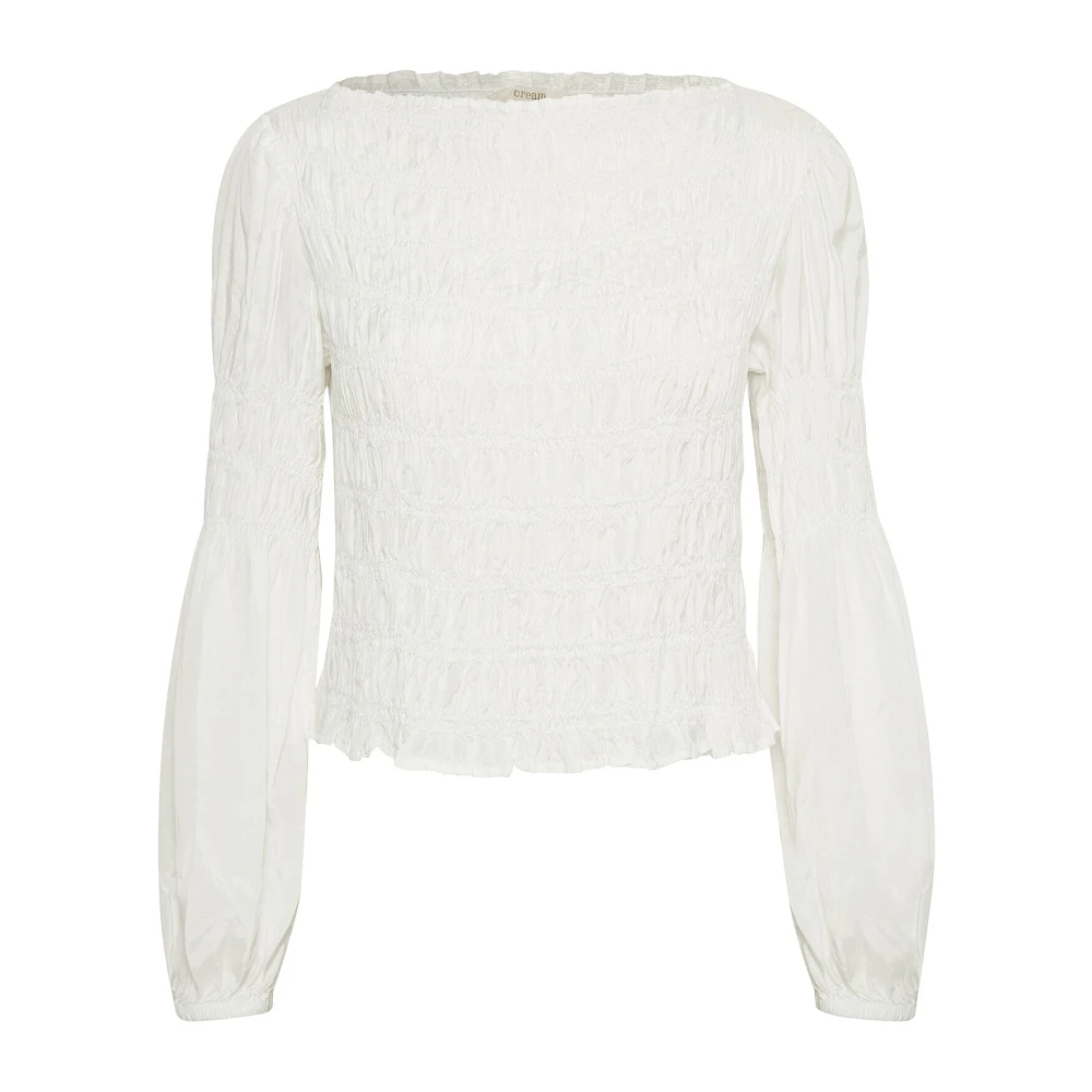 Cream Women's Beige Blouses, Xs, Feminine Blouse With Puff Sleeves
