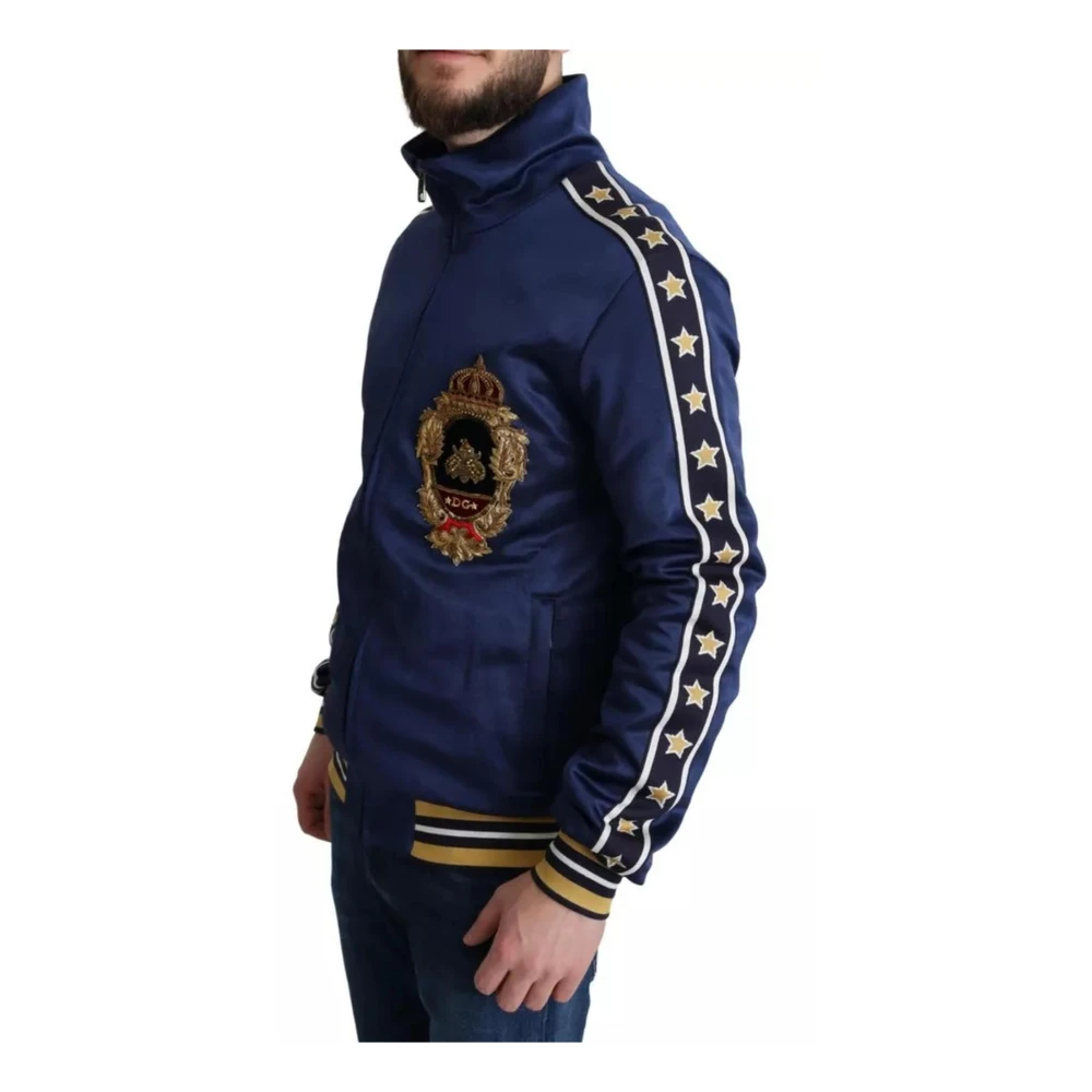 Dolce & Gabbana Blauwe Satijnen Trainingsjack met Sterdetail Blue Heren