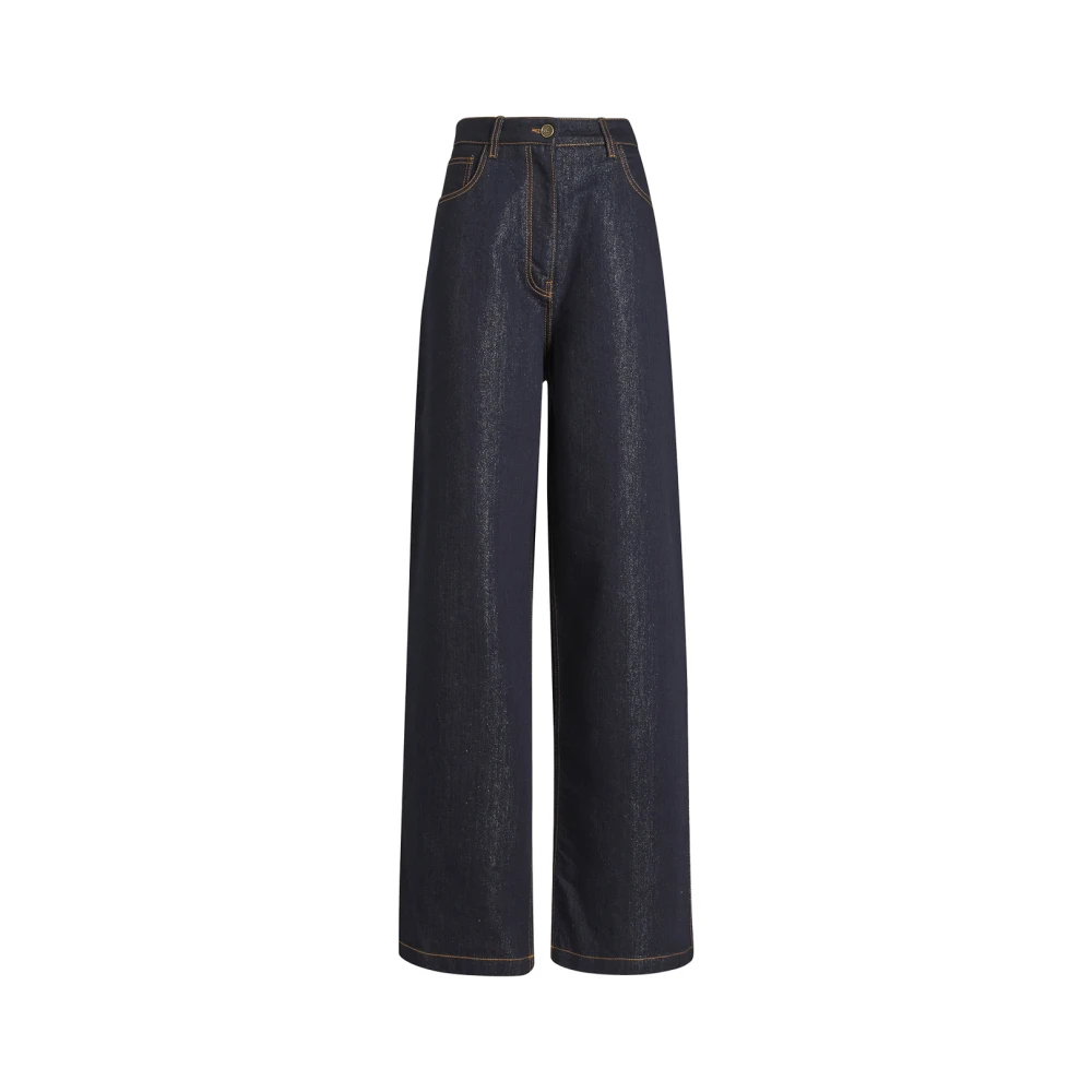 ETRO Blauwe Baggy Jeans met Leren Flap Blue Dames