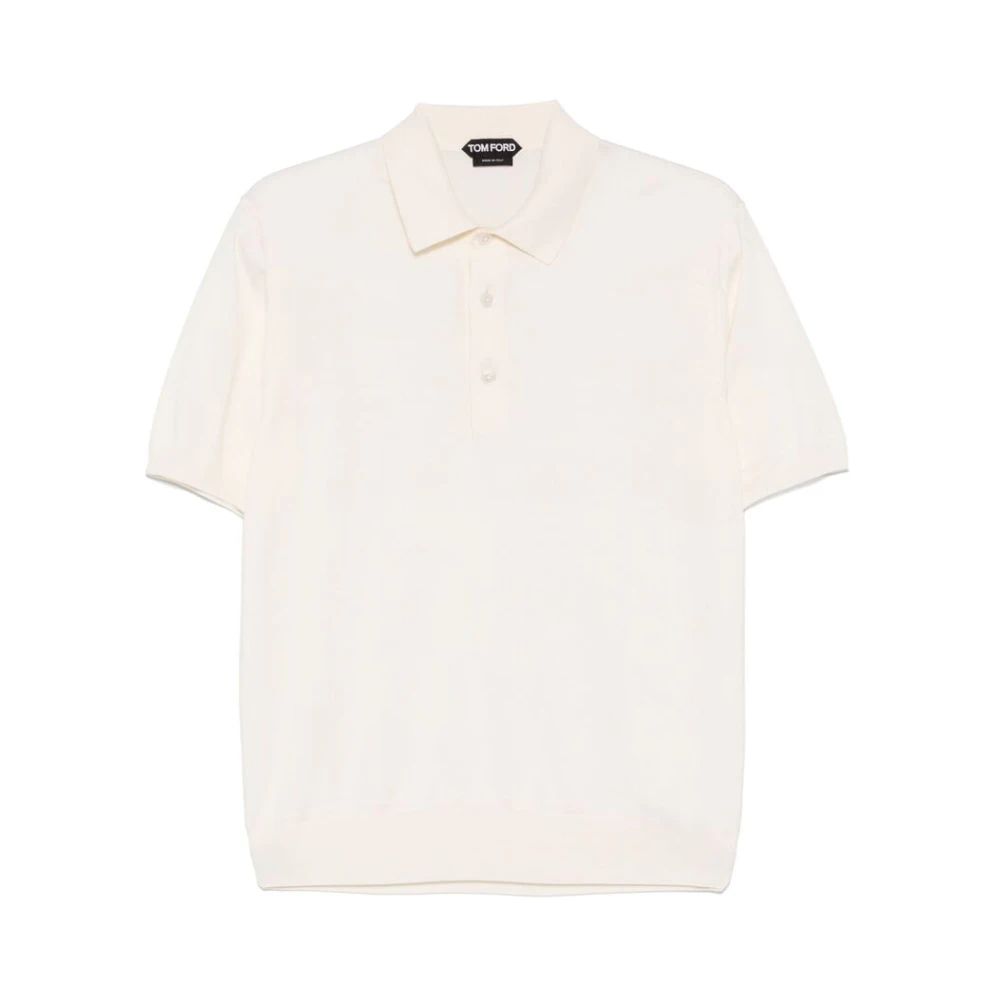 Tom Ford Beige Polo Krage Stickad Tröja White, Herr