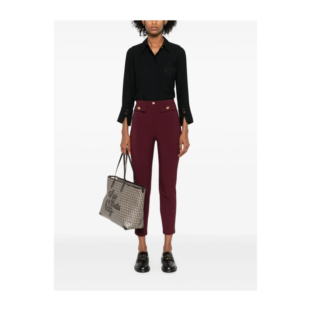 Elisabetta Franchi Zwarte viscose shirt met logo borduurwerk Black Dames