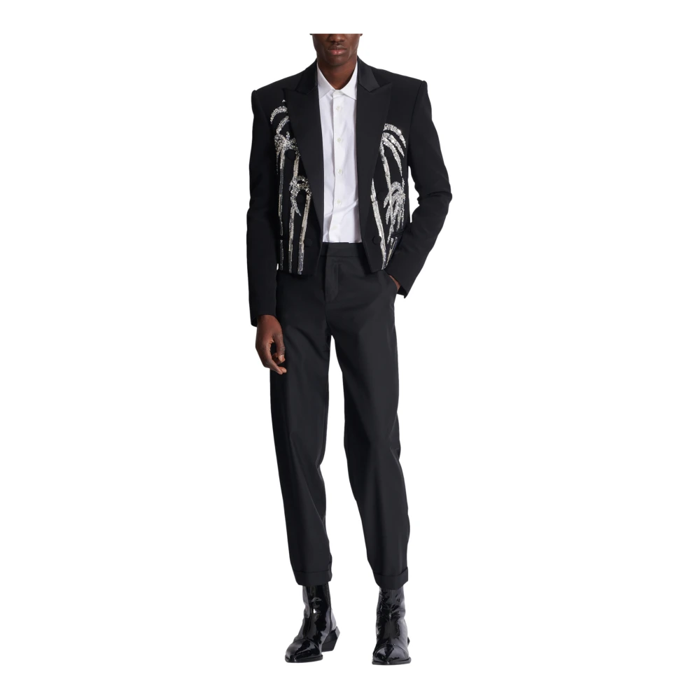 Balmain Dubbele wol crêpe broek Black Heren
