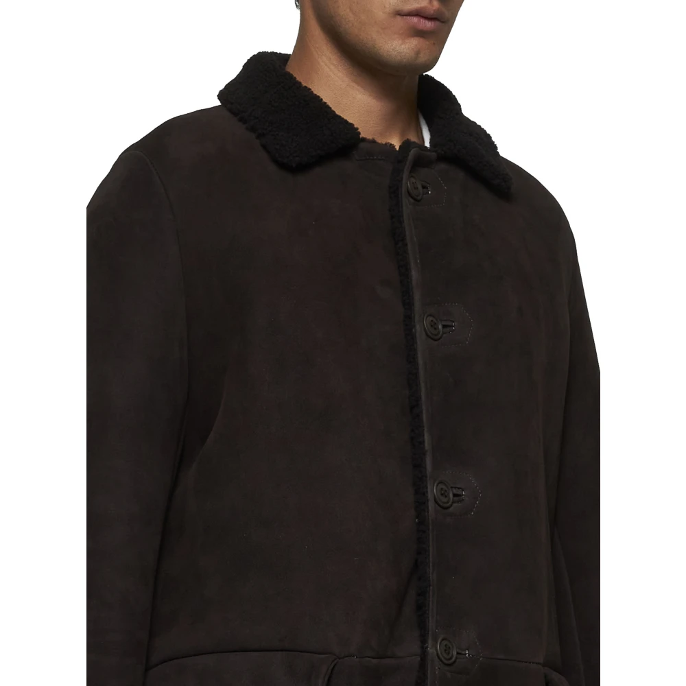 Salvatore Santoro Donkerbruine Shearling Gevoerde Jas Brown Heren
