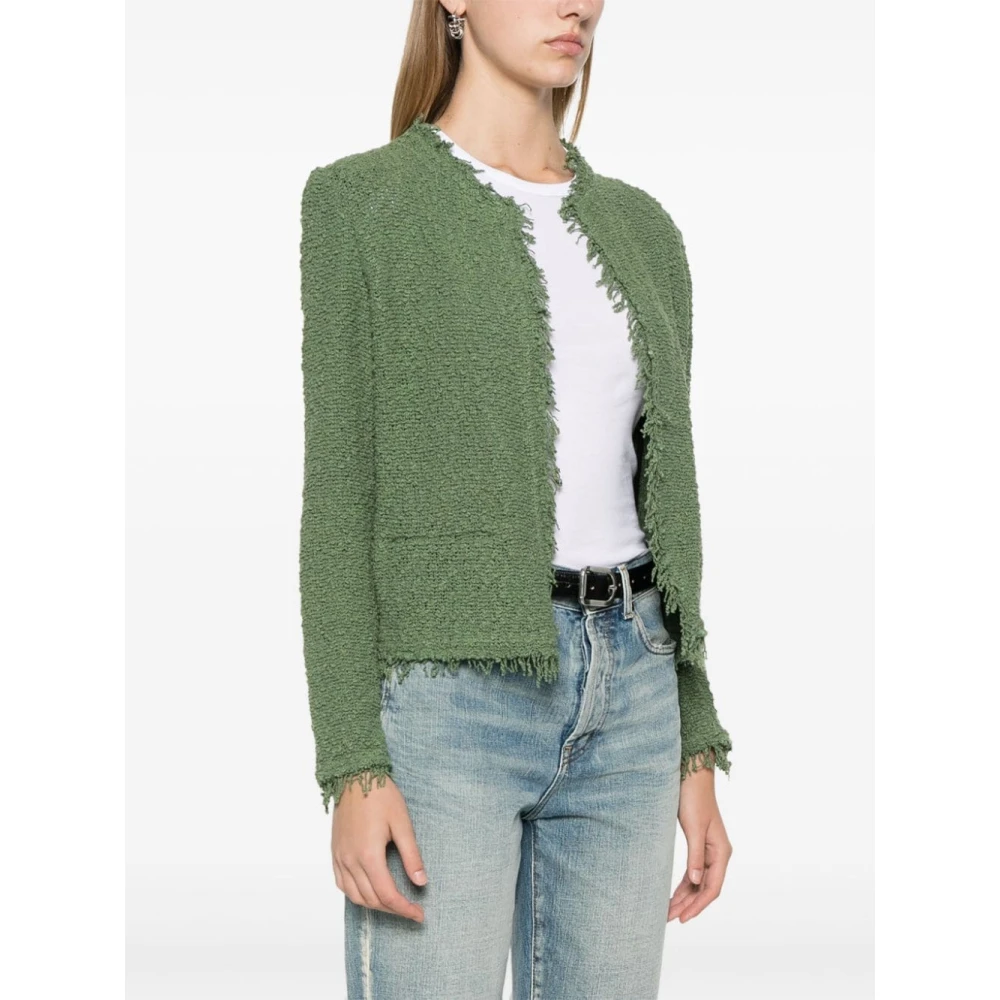 IRO Groene Bouclé Frayed Edge Jas Green Dames