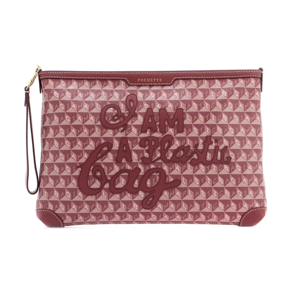 Anya Hindmarch Canvas Clutch met leren afwerking Pink Dames