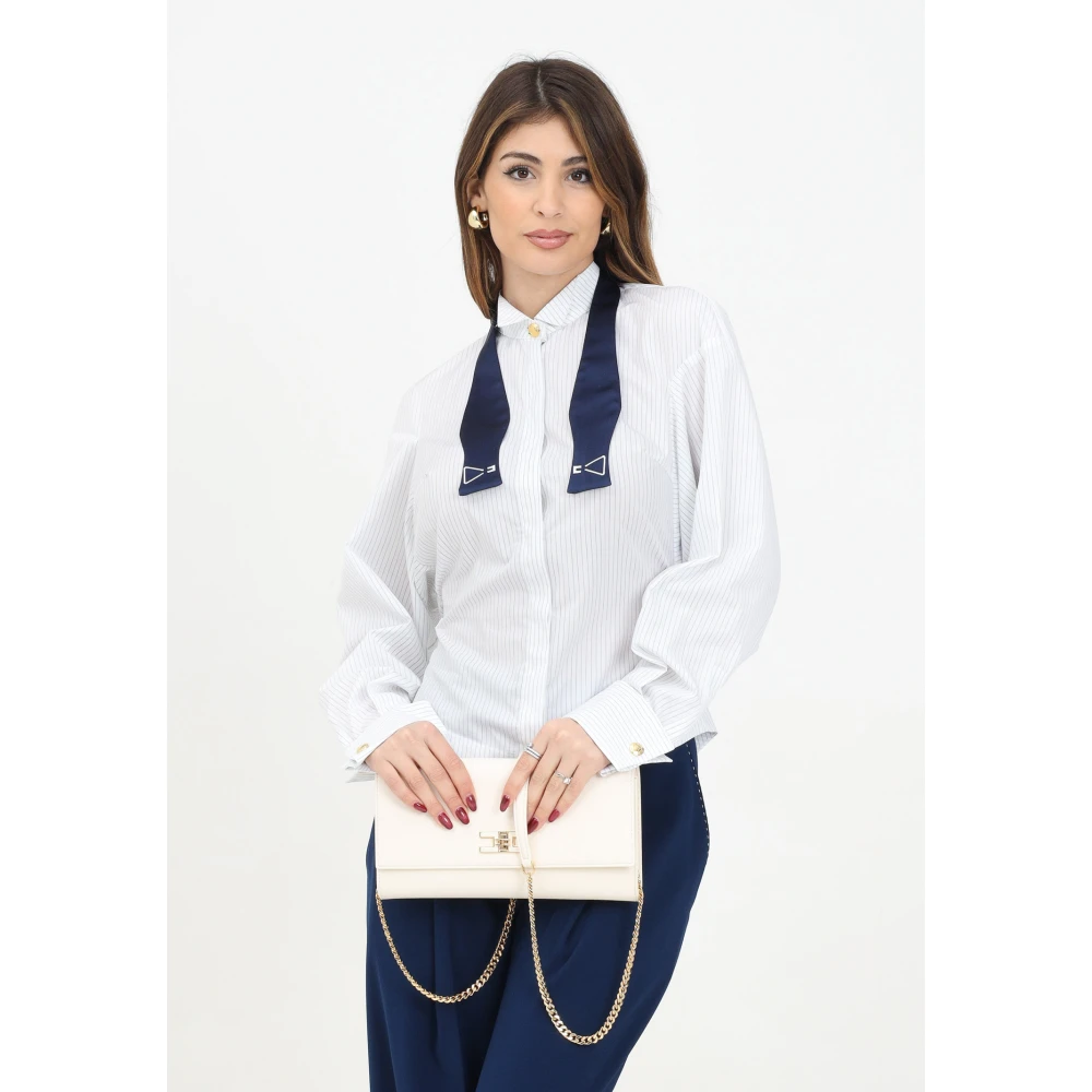 Elisabetta Franchi Gestreepte blouse met basque en lange mouwen White Dames