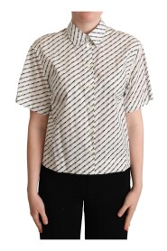 White Dotted Collared Blouse Shirt