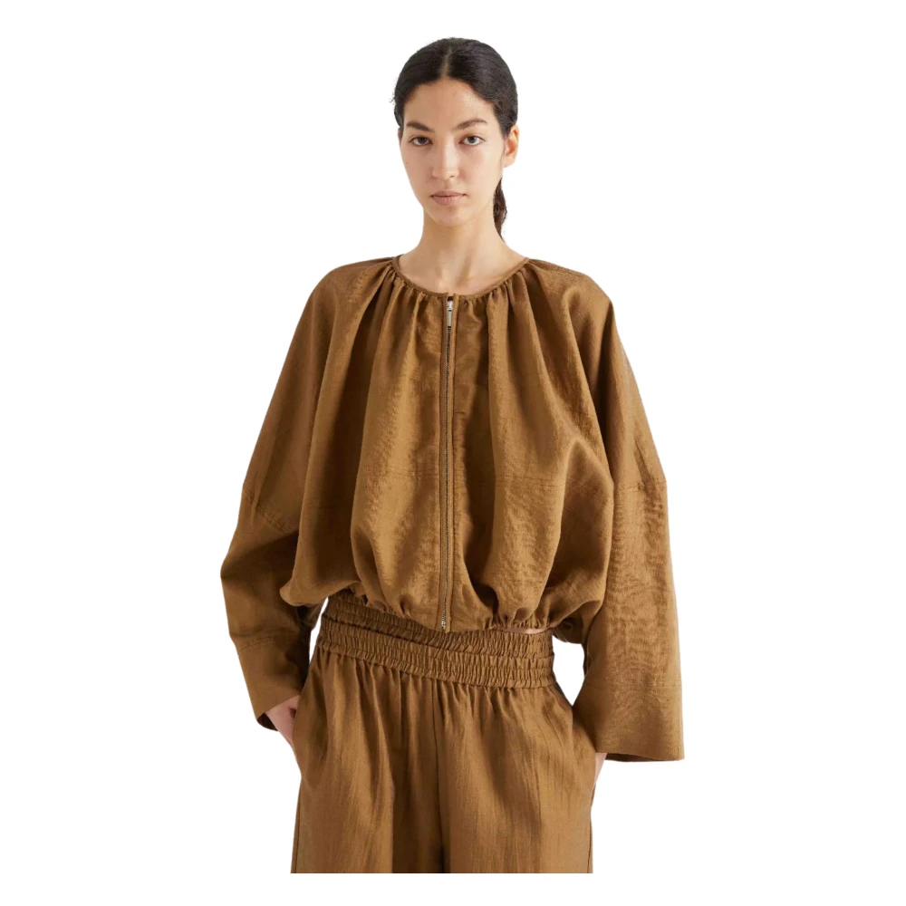 Meimeij Women's Brown Blouses, Xl, Round Neck Jacket