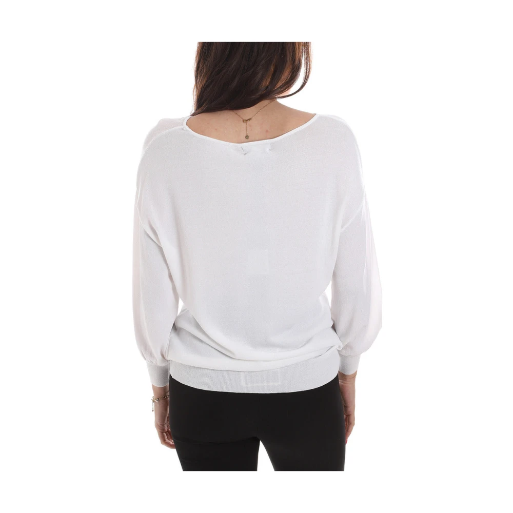 YES ZEE Navy Blauwe Ronde Hals Half Mouw Top White Dames