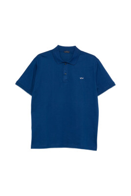 bleu-manches-courtes-coton-col-classique