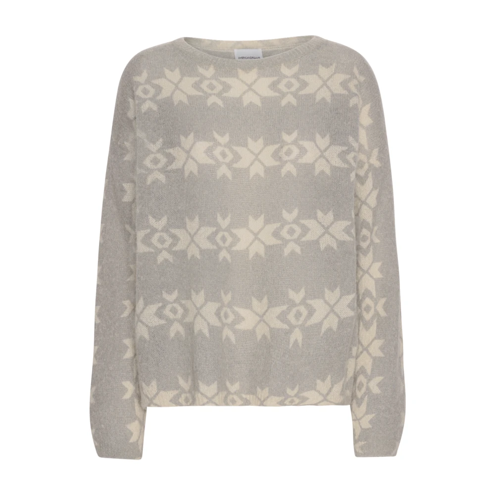 American Dreams Nordic Pullover Licht Grijs Wit Print Multicolor Dames