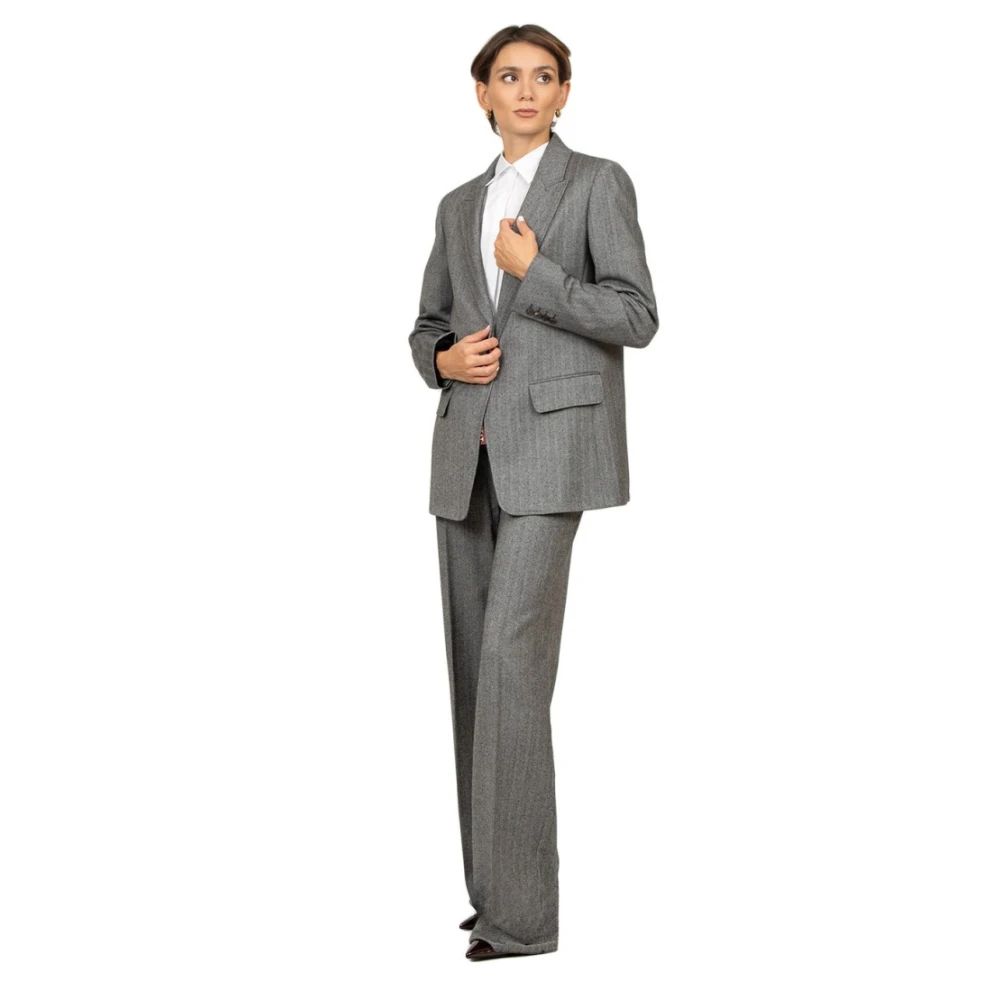 Max Mara Studio Grijze en Zwarte Wol Spigata Jas Gray Dames