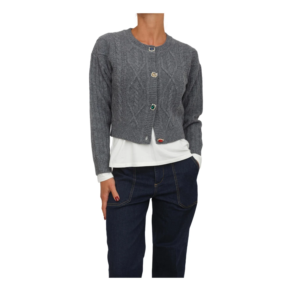 Liu Jo Women's Gray Wool Cardigan With Bejewelled Buttons - Cardigans - M - Knitwear