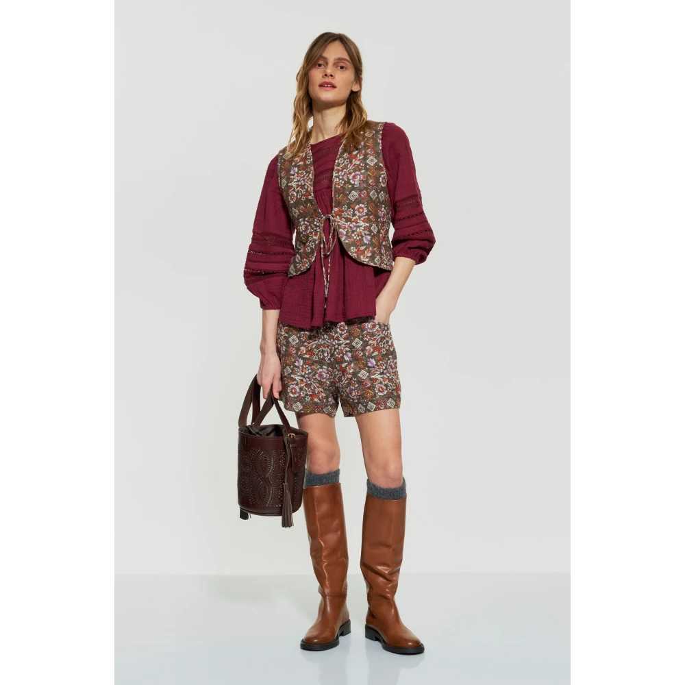 Antik batik Bloemen gequilt print shorts Brown Dames