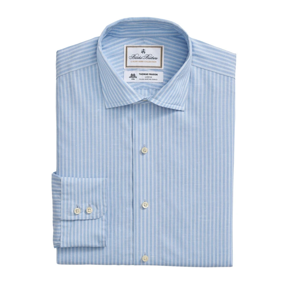 Brooks Brothers Lichtblauw gestreept overhemd van katoen en linnen regular fit met Engelse spread collar Blue Heren