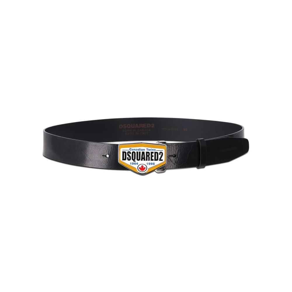 Dsquared2 Stijlvolle leren riem met grote gesp Black Heren