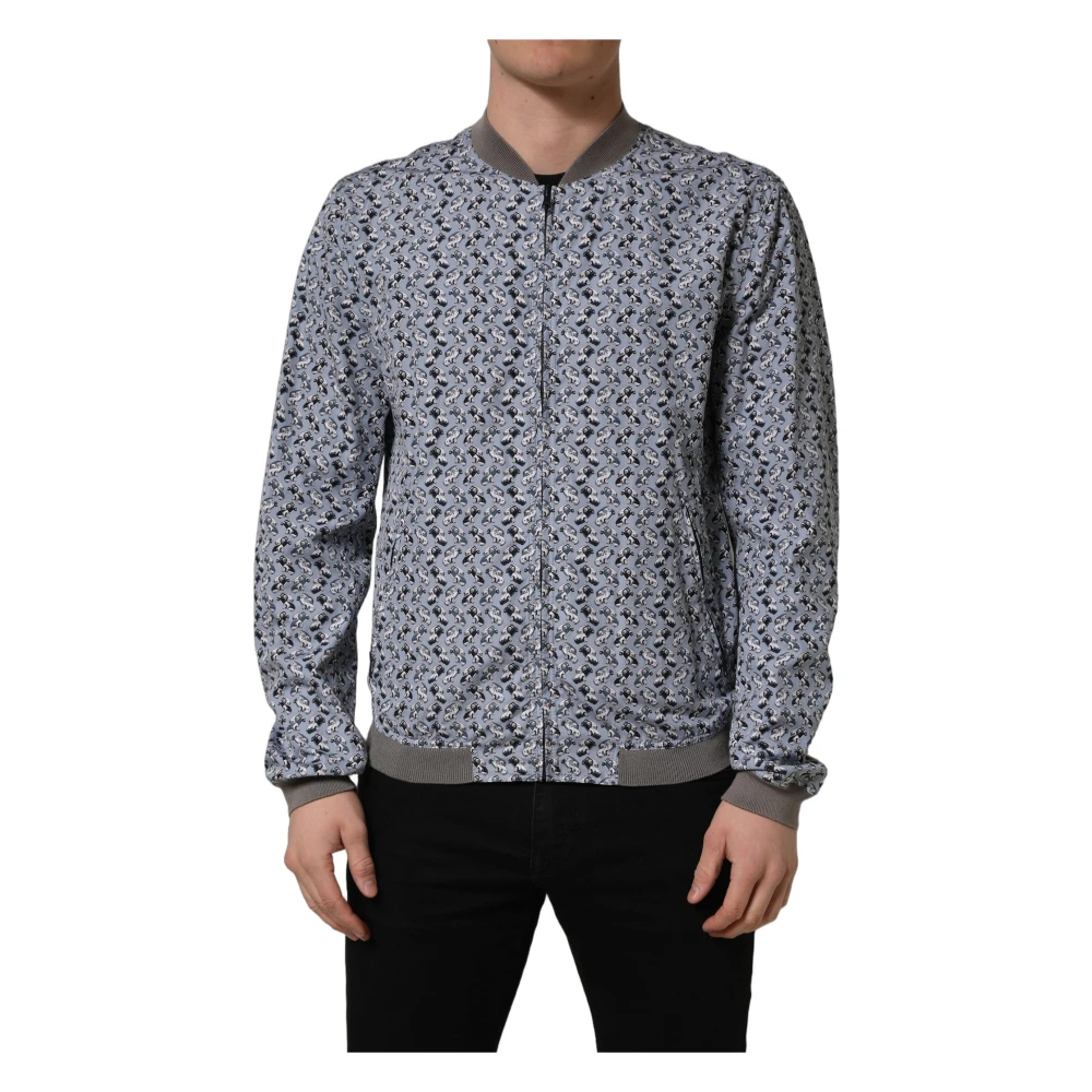 Dolce & Gabbana Blue Bomber Jackets, Male, Xl, Cotton Car Print Bomber Jacket