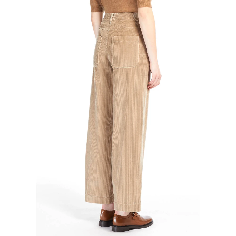 Max Mara Fluweel Katoenen Broek met Zakken Beige Dames