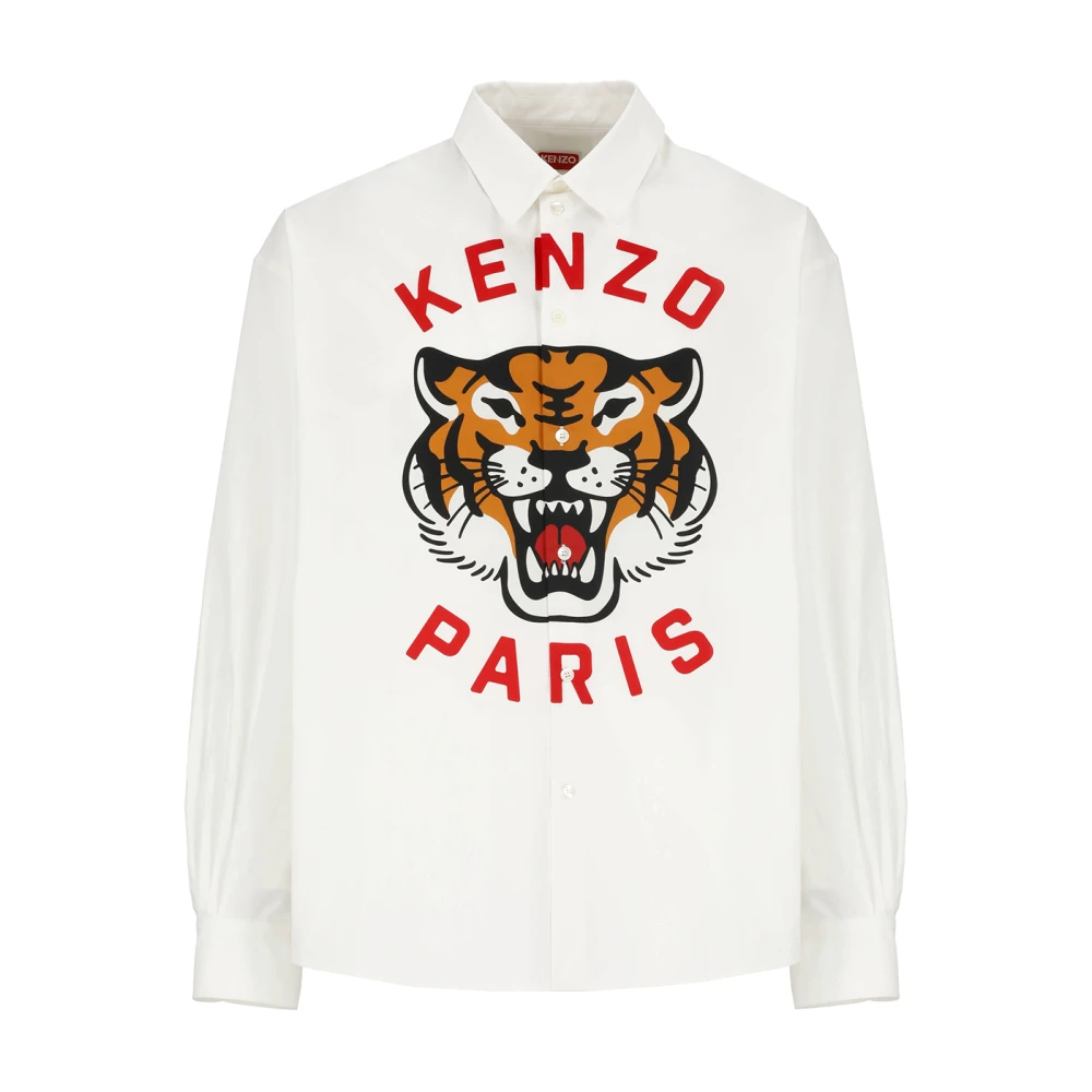 Kenzo Witte Katoenen Shirt met Logo Print White Heren