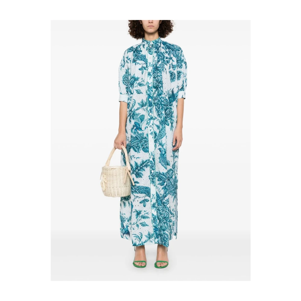 F.r.s For Restless Sleepers Blauwe Bloemenprint Jurk met Knoopsluiting Blue Dames