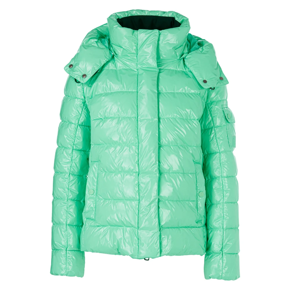 Marc Cain Aansluitende outdoorjas met capuchon en glanscoating Green Dames